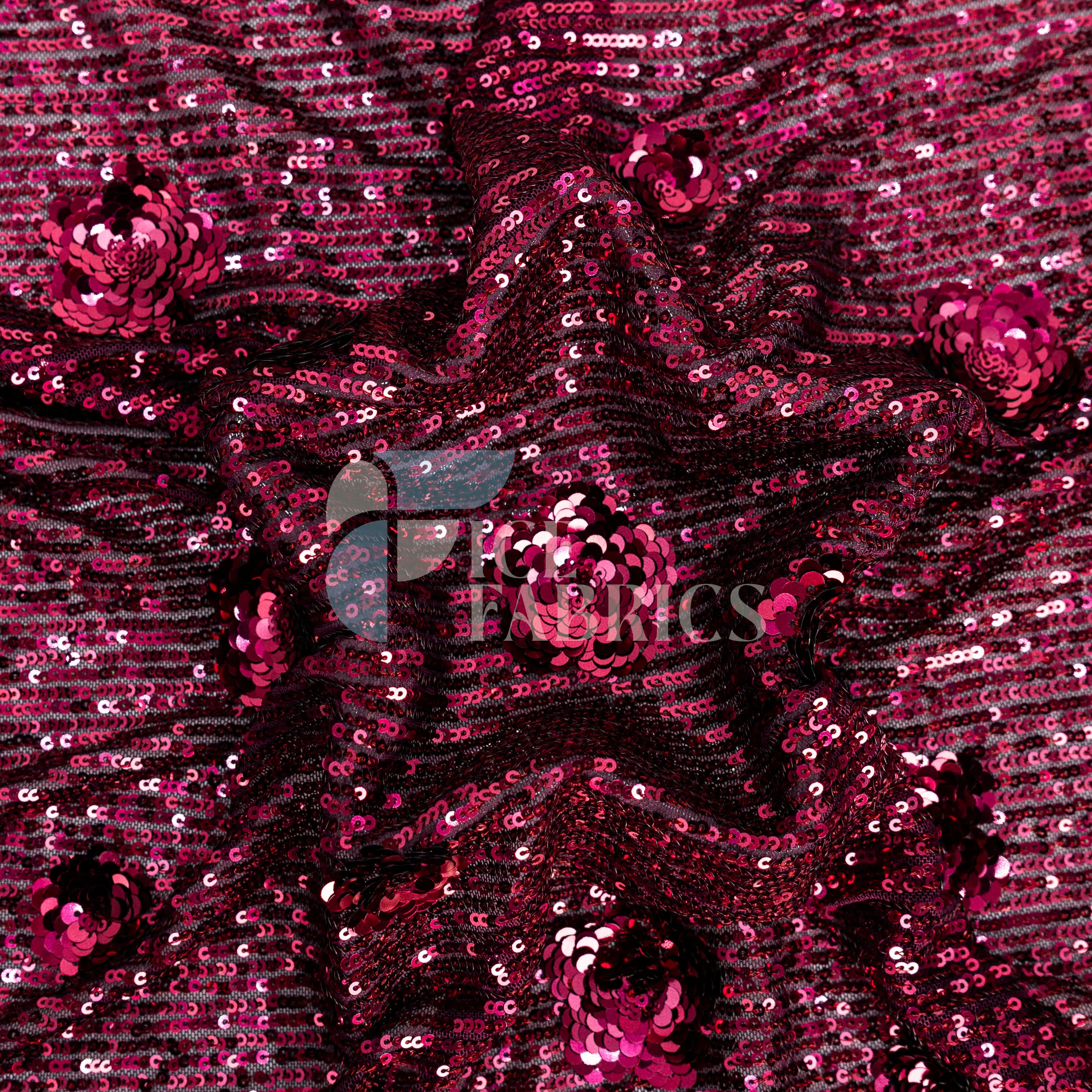 Celeste 3D Floral Stretch Sequin Fabric