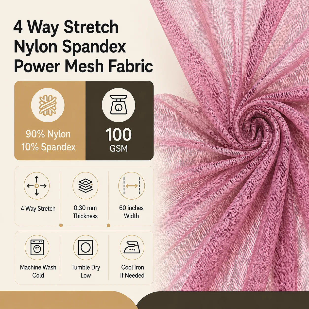 Burgundy 4 Way Stretch Nylon Spandex Power Mesh Fabric