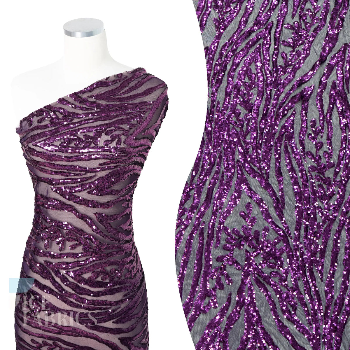 Wild Vine 4 Way Stretch Sequin Fabric on Mesh