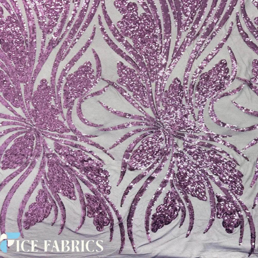 Purple Feather Stretch Sequin Fabric Wholesale