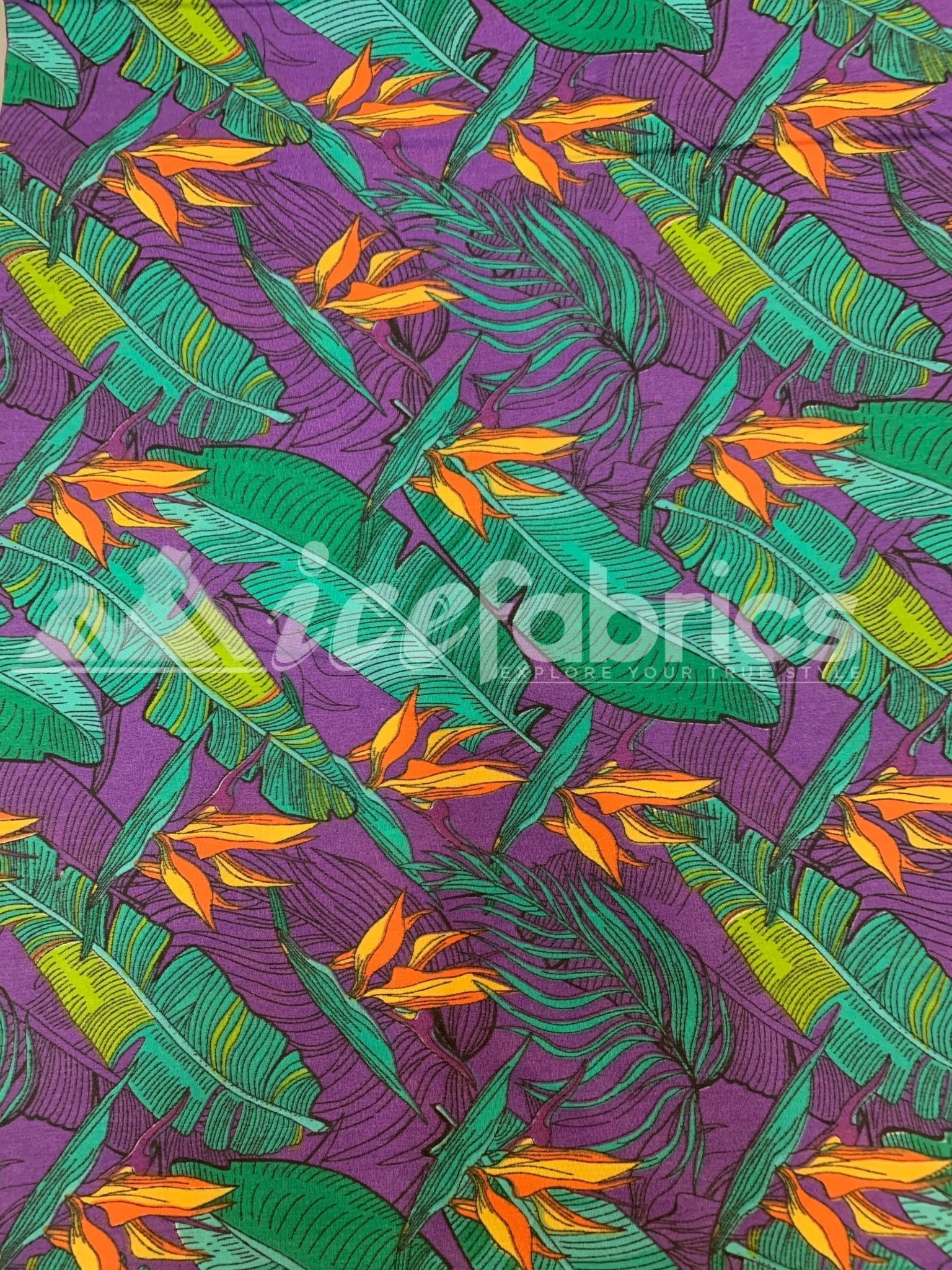 Purple Leaf Print Poly Cotton Fabric By The Yard