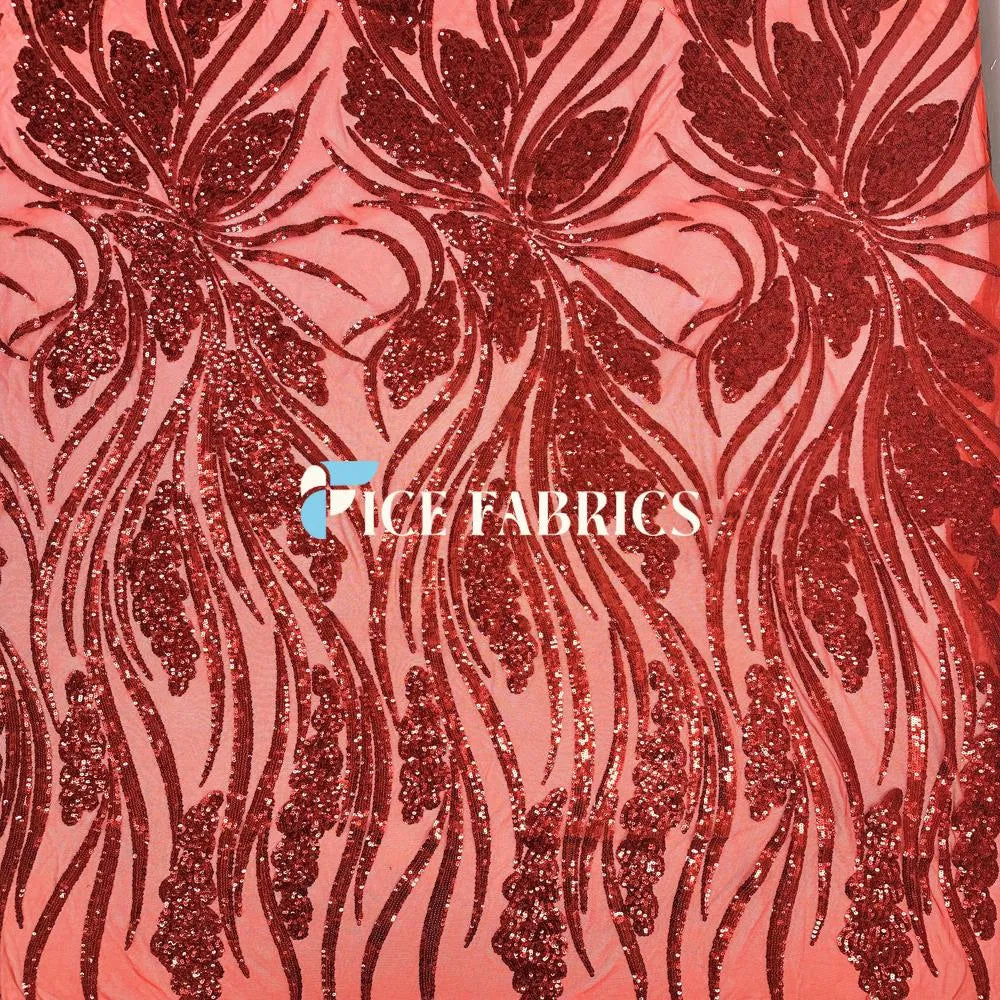 Red Feather Stretch Sequin Fabric