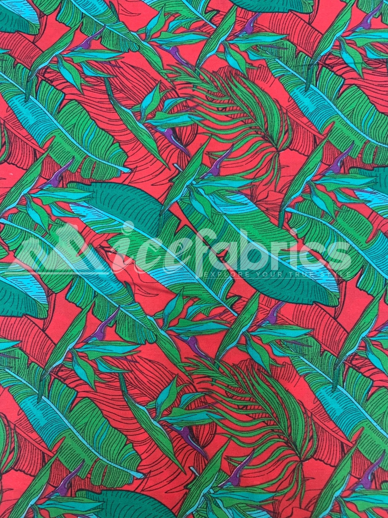 Red Leaf Print Poly Cotton Fabric By The Yard