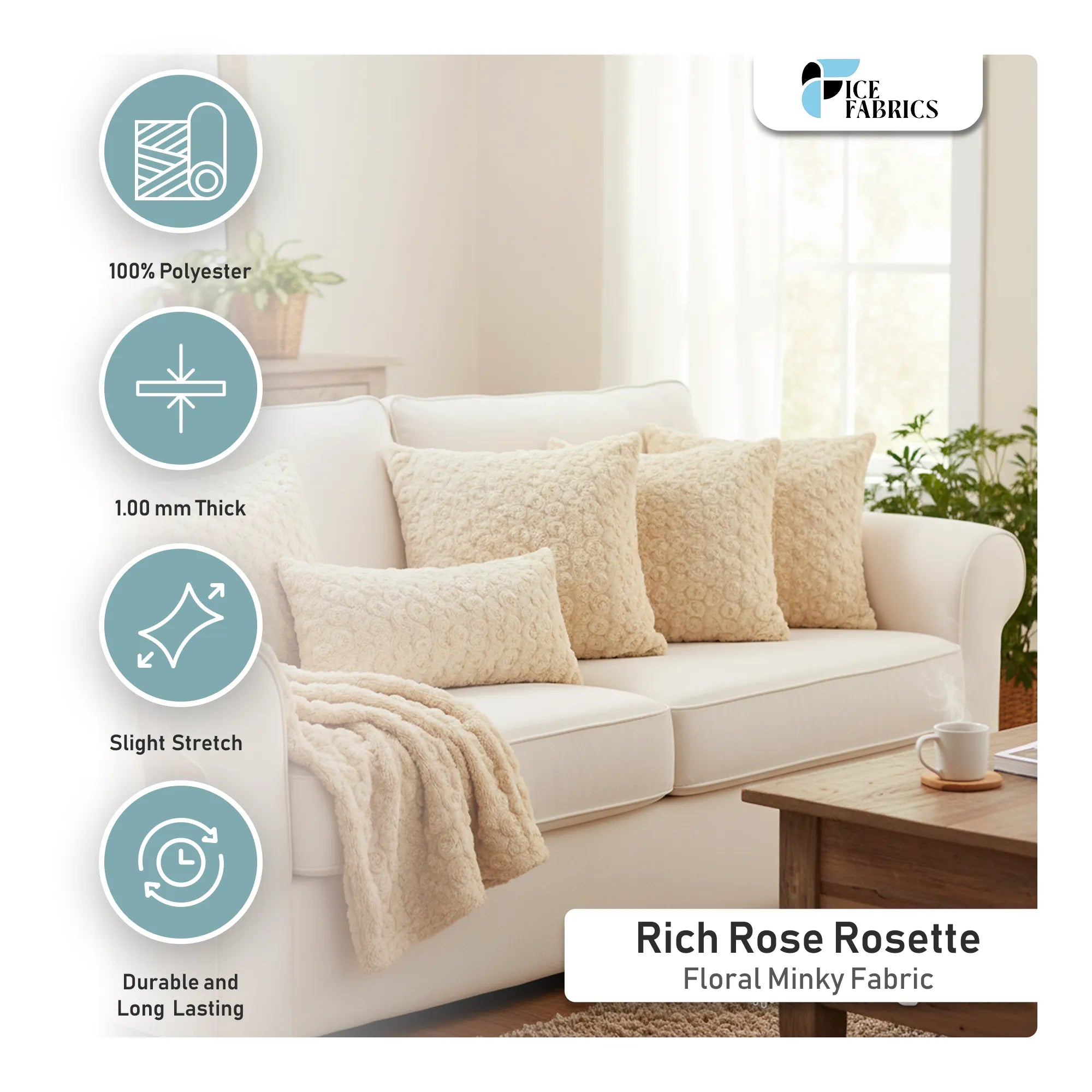 58/60 inch Wide Rose/Rosette Fleece Minky Fabric By The Yard