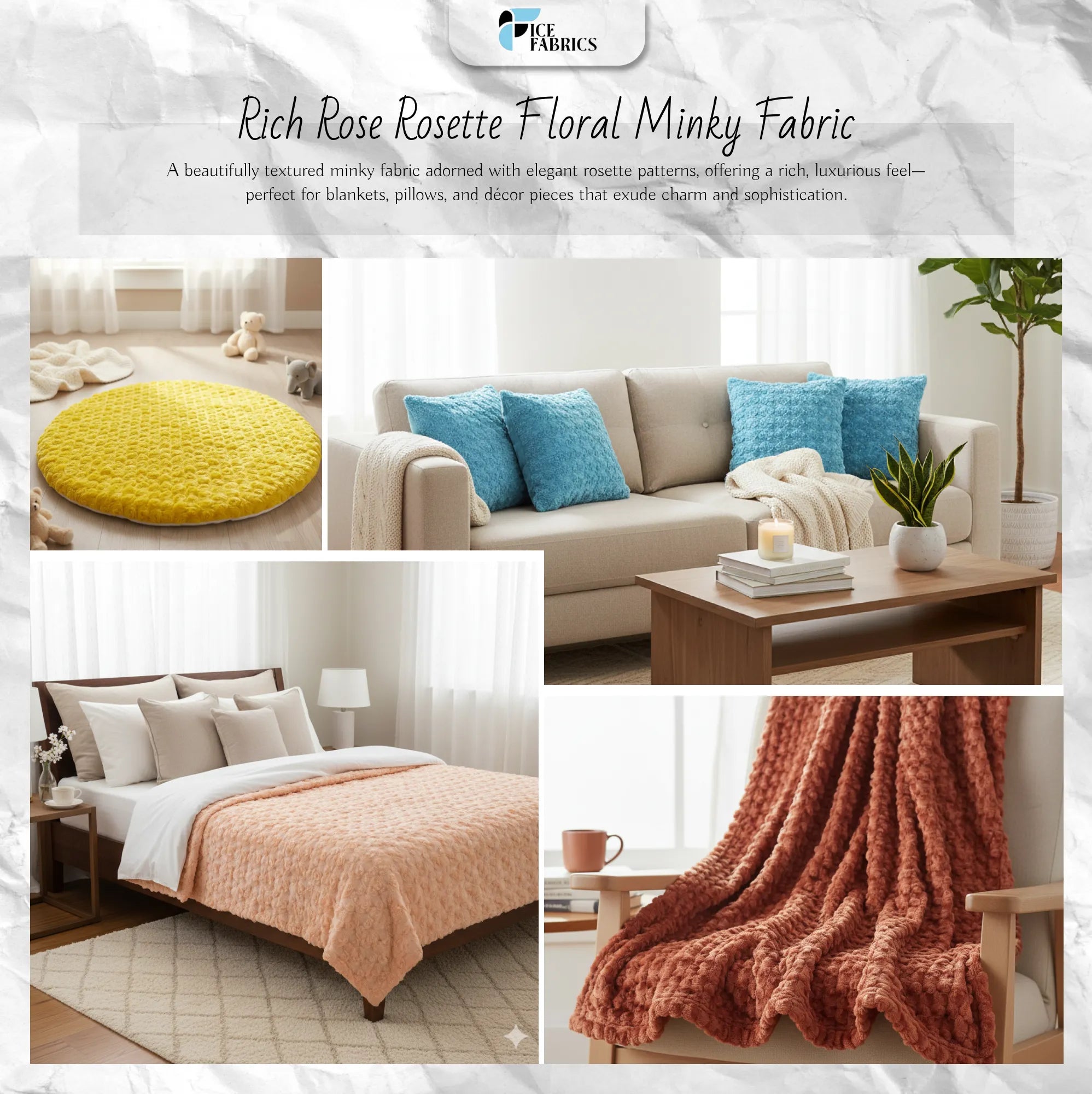 58/60 inch Wide Rose/Rosette Fleece Minky Fabric By The Yard