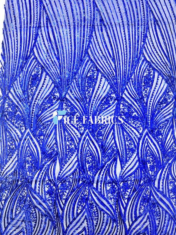 Royal Blue Stretch Sequin Fabric On Mesh