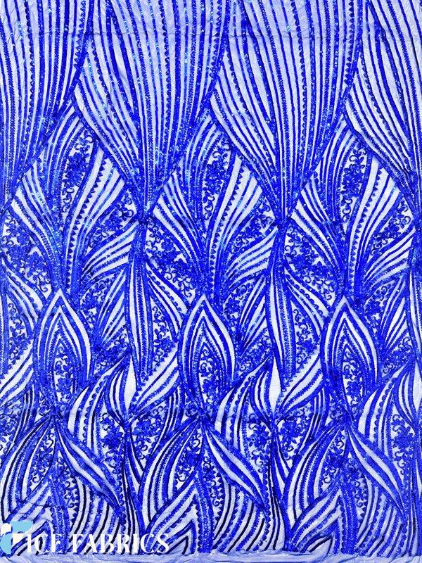 Royal Blue Stretch Sequin Fabric On Mesh