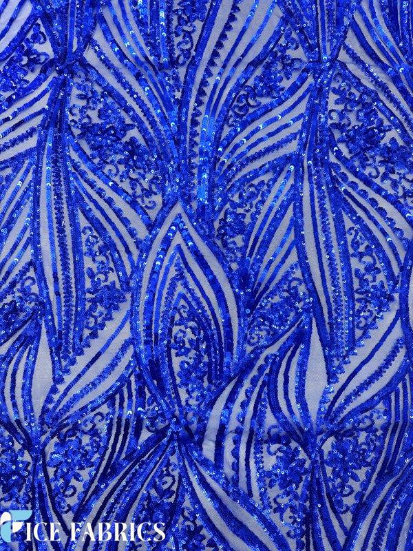 Royal Blue Stretch Sequin Fabric On Mesh