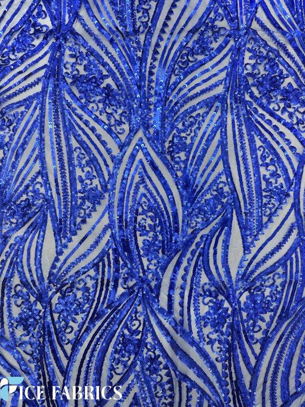 Royal Blue Stretch Sequin Fabric On Mesh