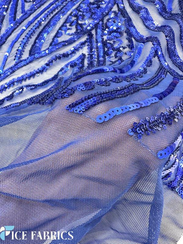 Royal Blue Stretch Sequin Fabric On Mesh