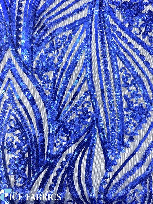 Royal Blue Stretch Sequin Fabric On Mesh