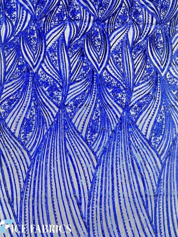 Royal Blue Stretch Sequin Fabric On Mesh