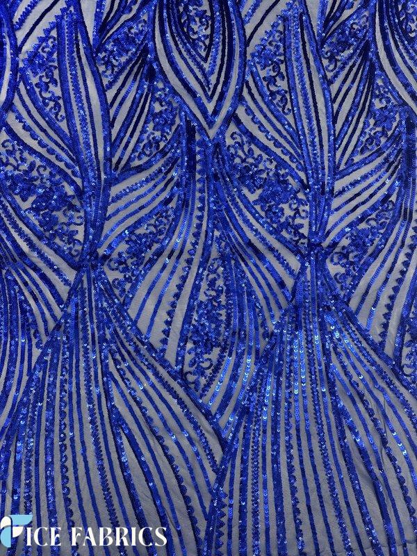 Royal Blue Stretch Sequin Fabric On Mesh