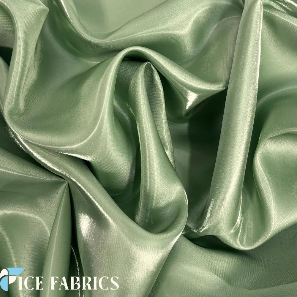 Sage Green Reflective Liquid Crystal Silky Satin Fabric