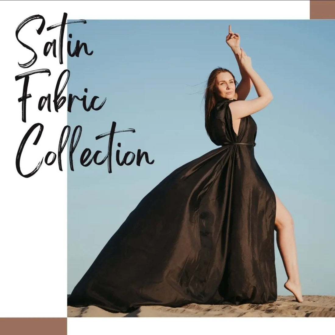 girl wearing long dress of Satin Fabric - Ice Fabrics