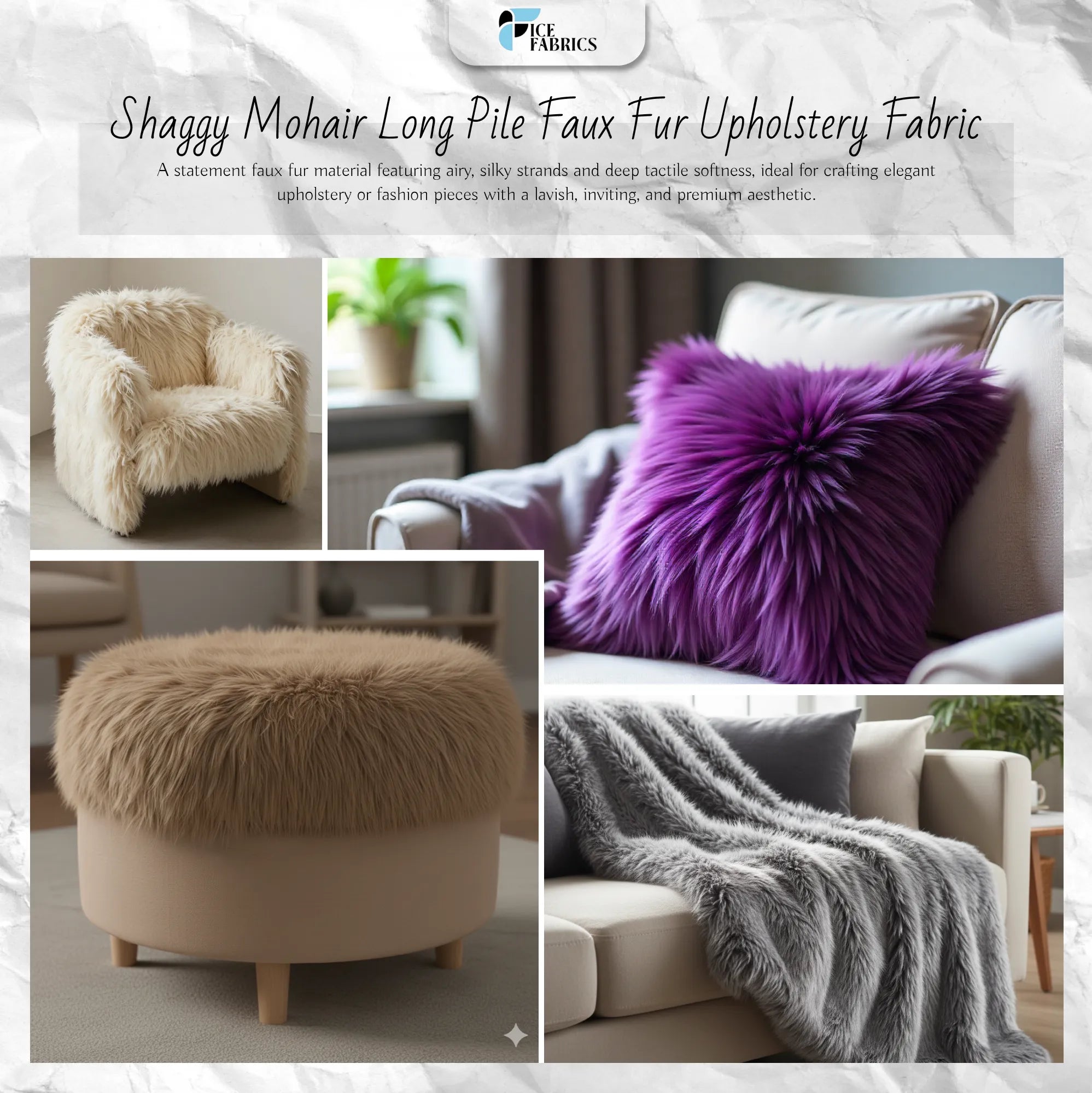 Baby Blue Shaggy Mohair Long Pile Faux Fur Upholstery Fabric Usecase