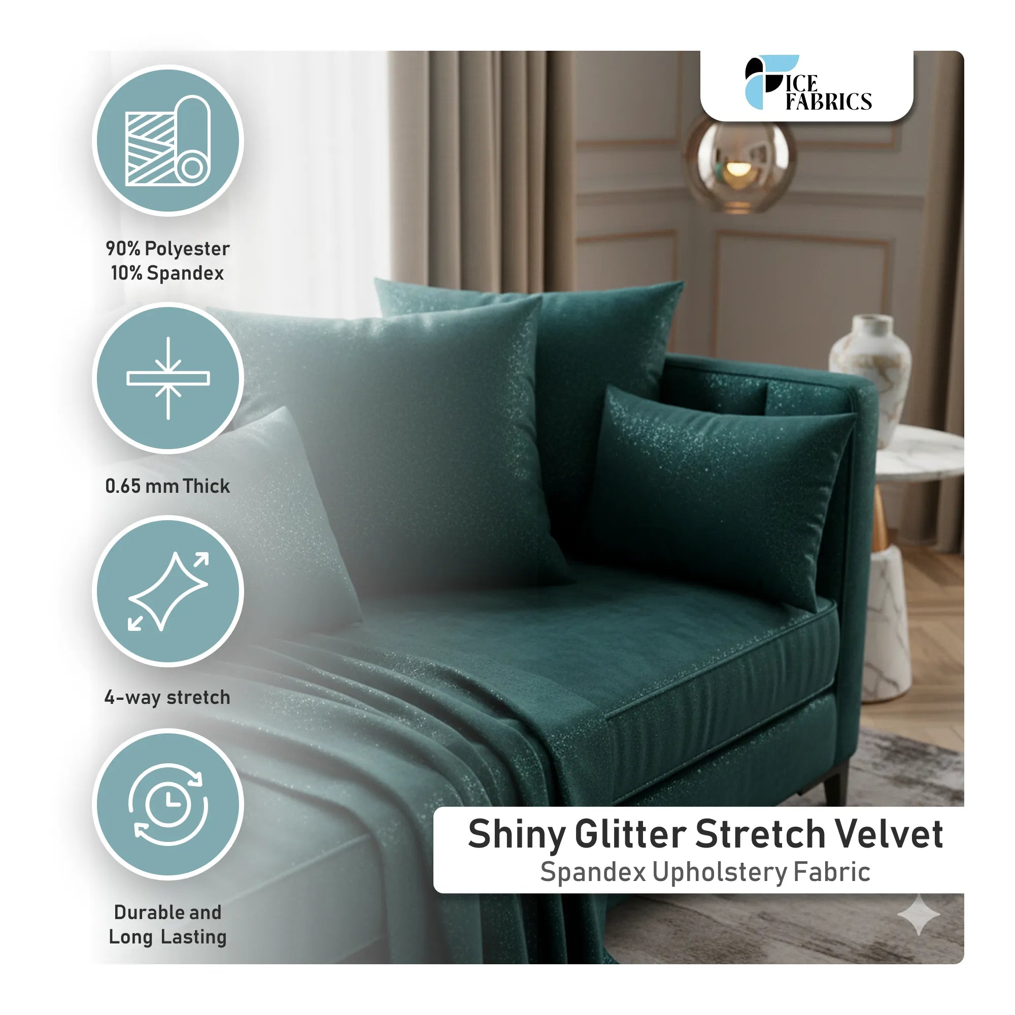 Champagne Shiny Glitter Stretch Velvet Spandex Upholstery Fabric