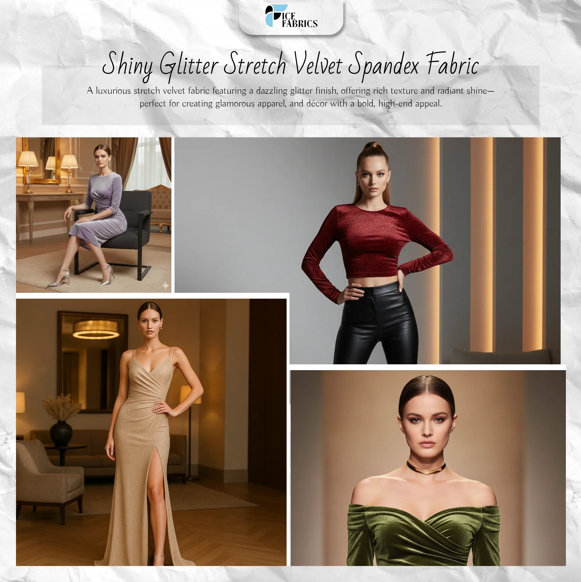 Teal Green Shiny Glitter Stretch Velvet Fabric | Spandex Fabric