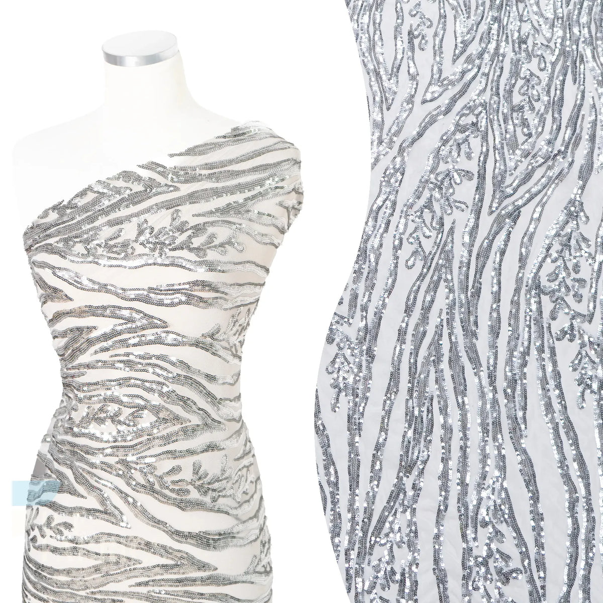 Wild Vine 4 Way Stretch Sequin Fabric on Mesh