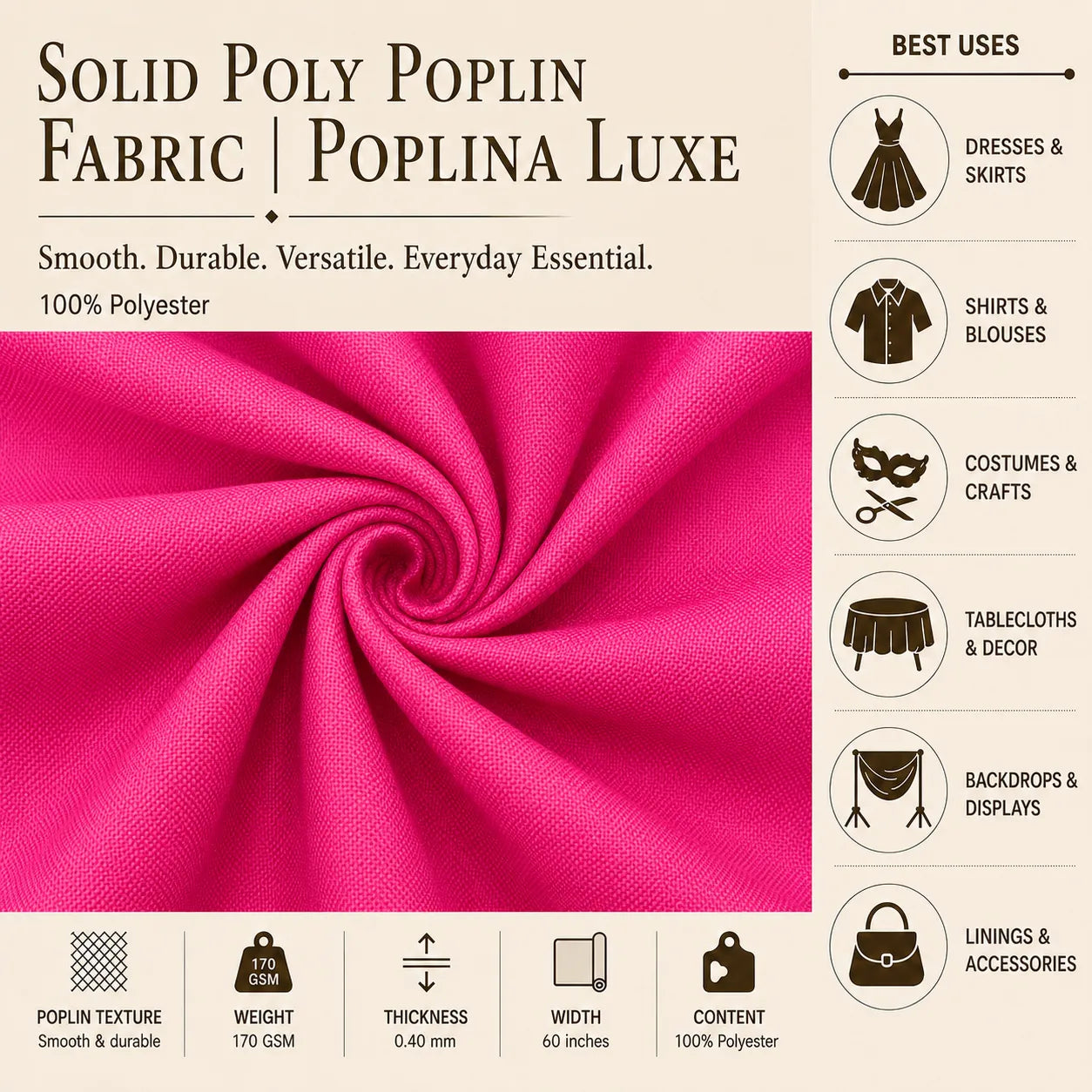 Solid Poly Poplin Fabric By The Roll | Poplina Luxe