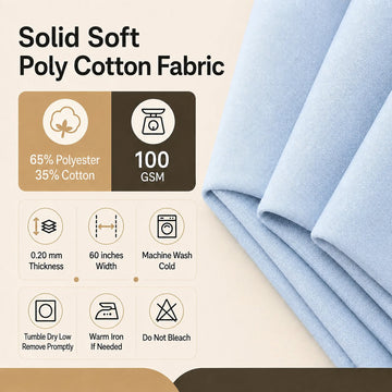 White Solid Soft Poly Cotton Fabric By The Yard