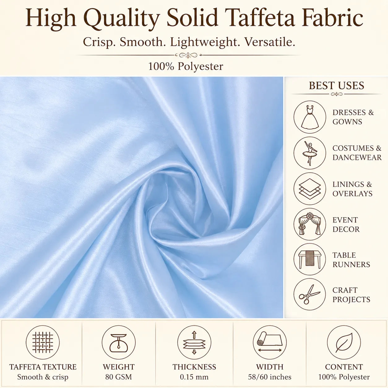 High Quality Solid Taffeta Fabric By The Yard