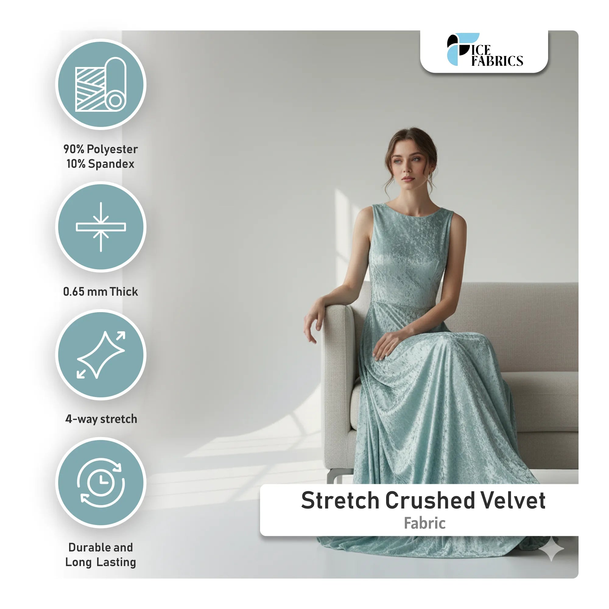 Teal Stretch Crushed Velvet Fabric