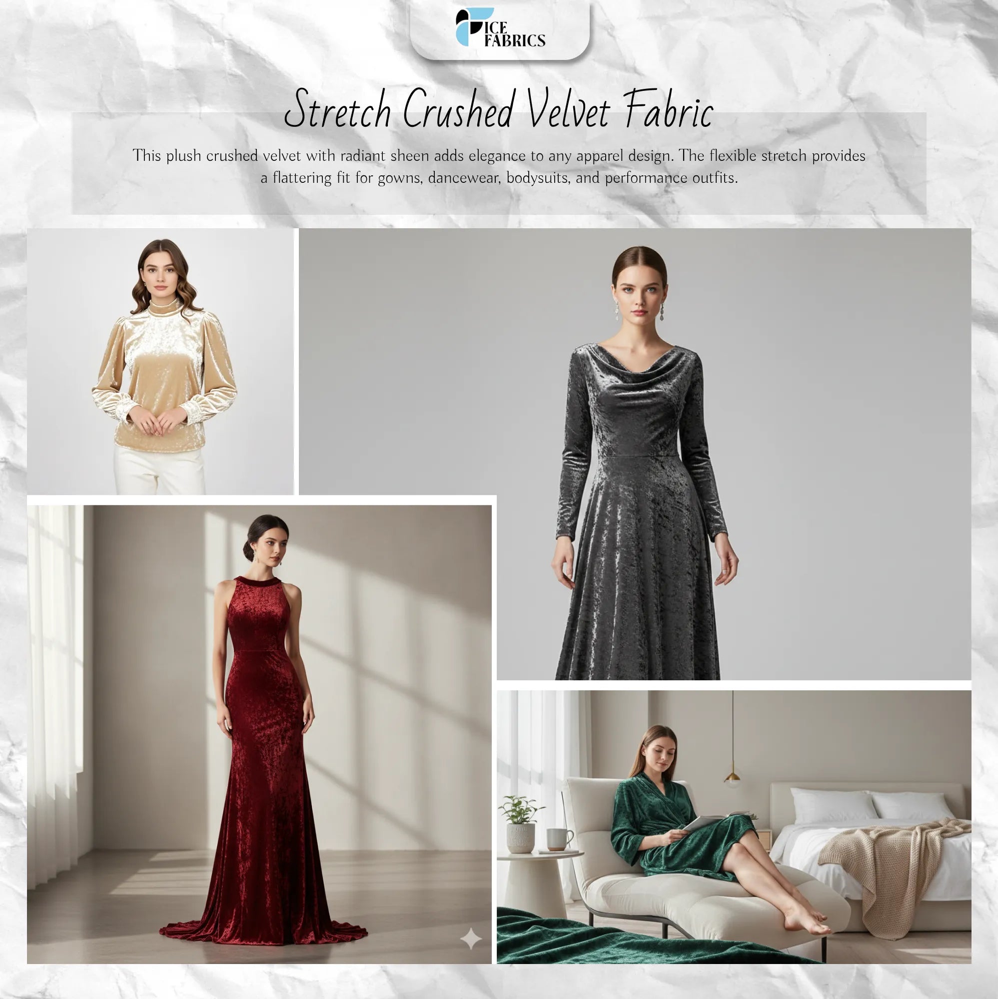 Stretch Crushed Velvet Fabric Details Usecase