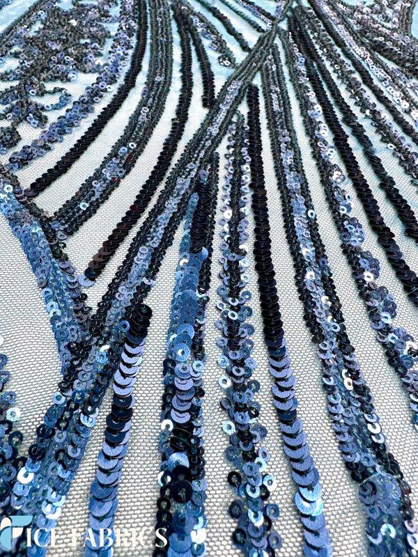 Teal Blue Stretch Sequin Fabric On Mesh