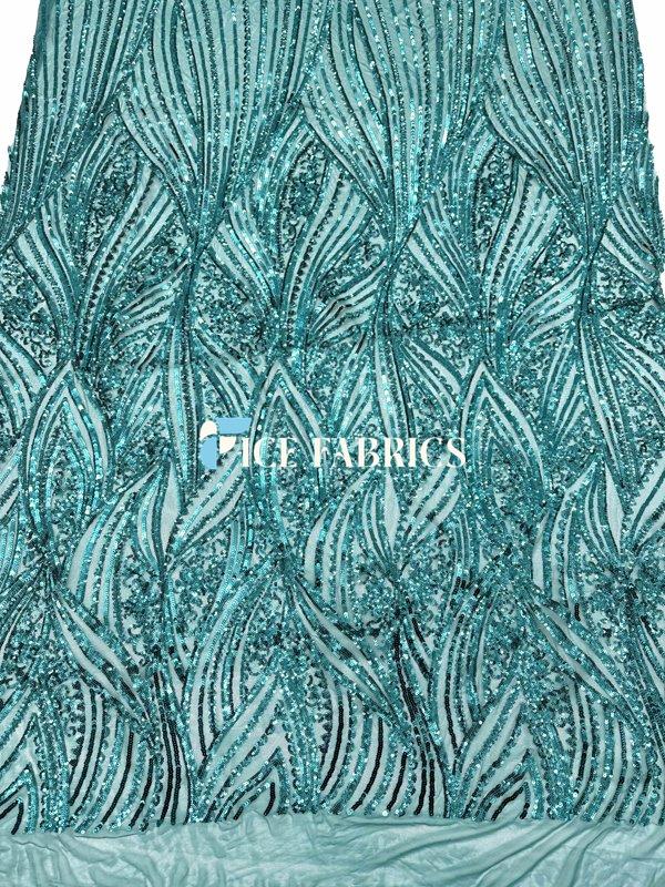 Teal Green Stretch Sequin Fabric On Mesh