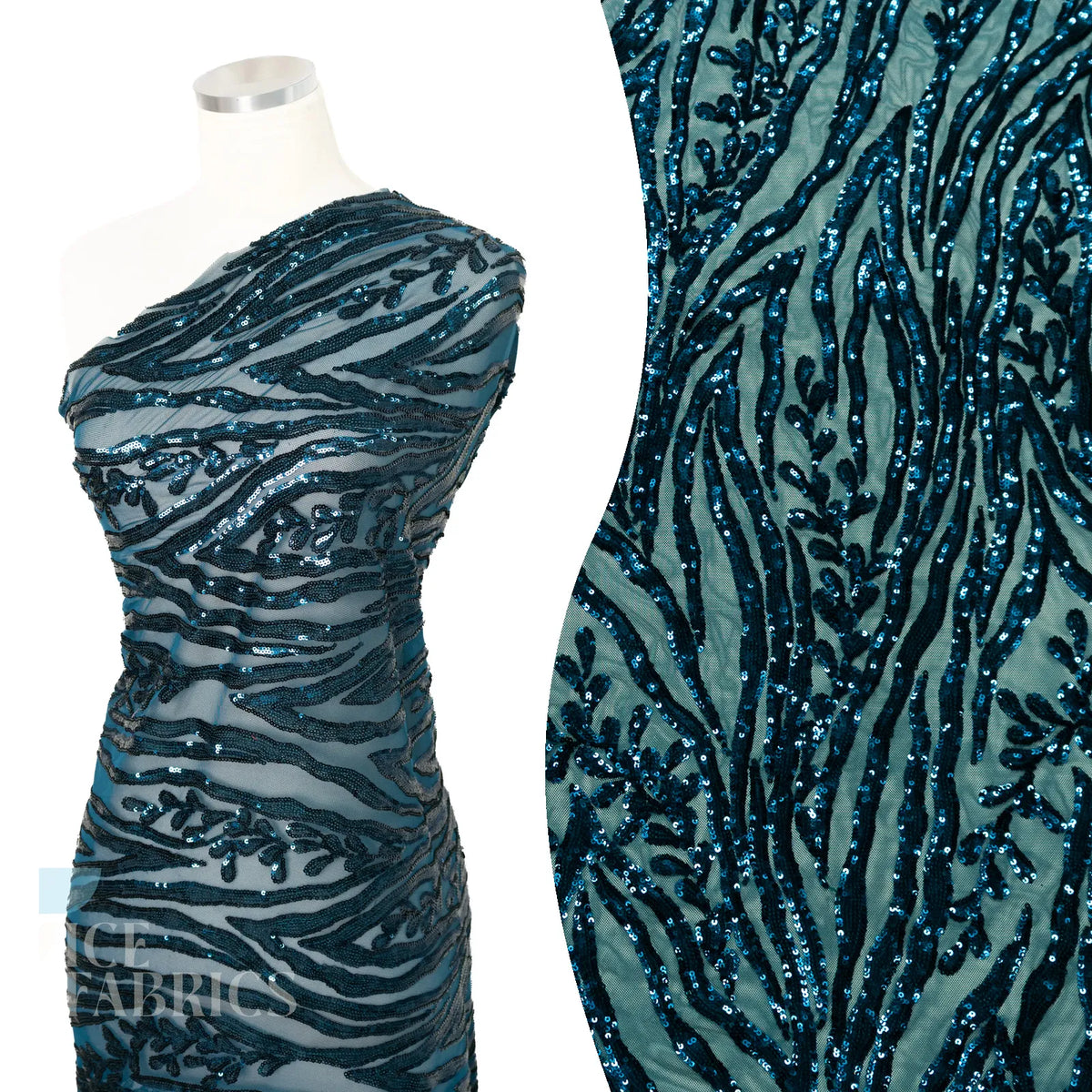 Wild Vine 4 Way Stretch Sequin Fabric on Mesh