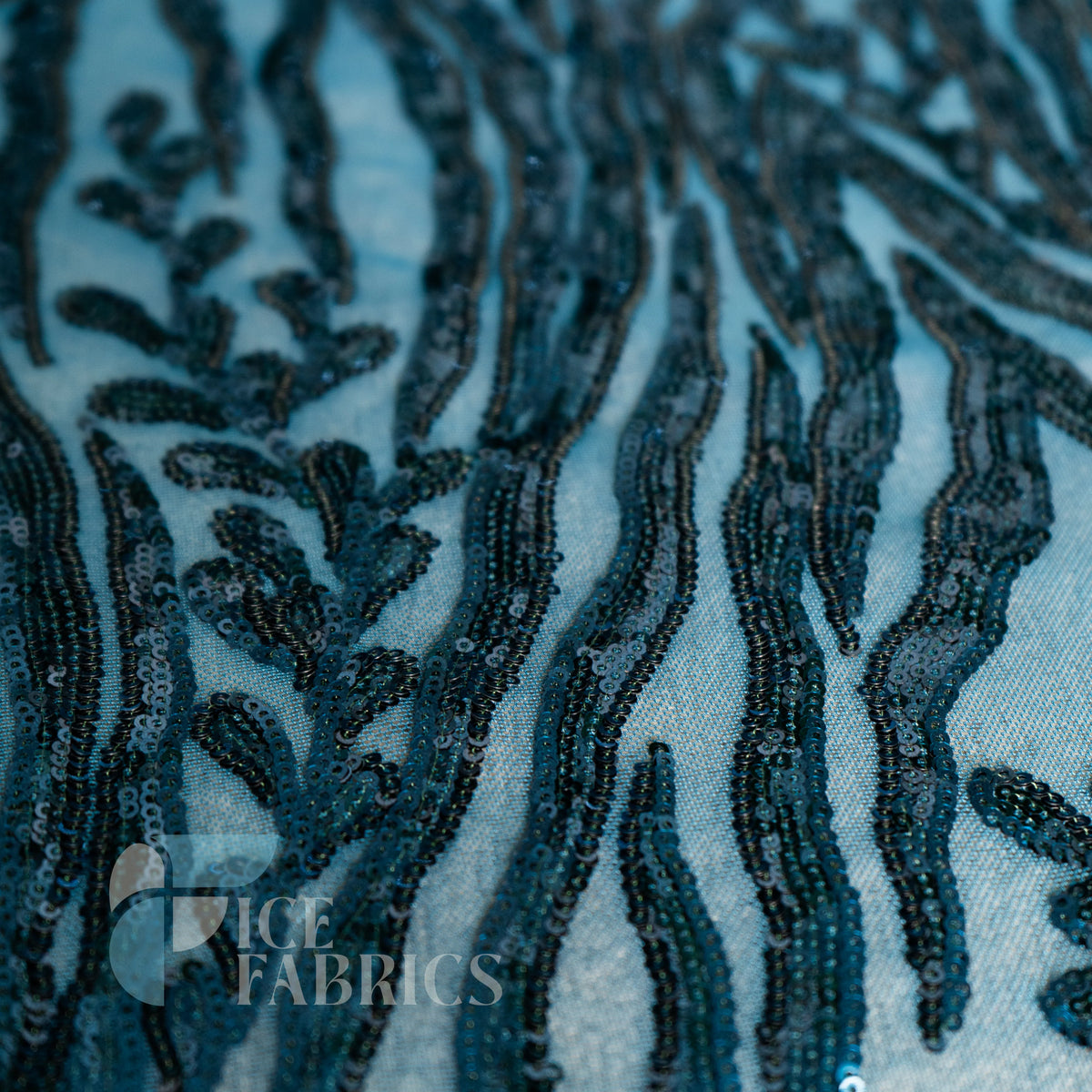 Wild Vine 4 Way Stretch Sequin Fabric on Mesh