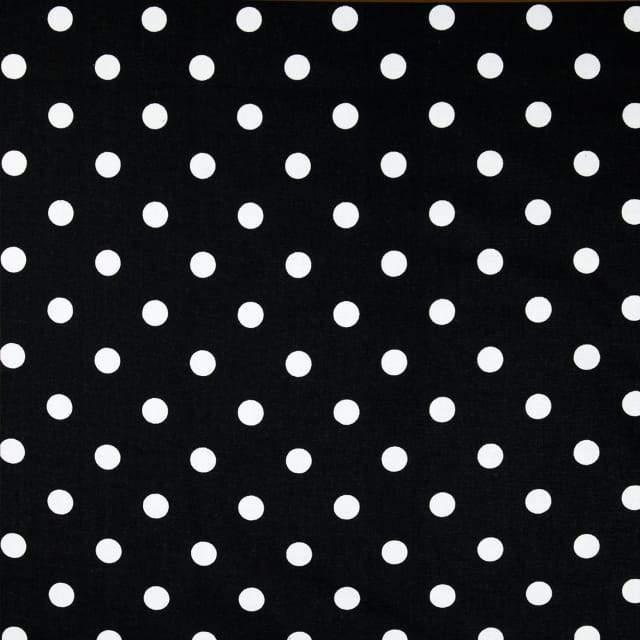 White Dot on Black 1-Inch Polka Dot Poly Cotton Fabric By The Yard
