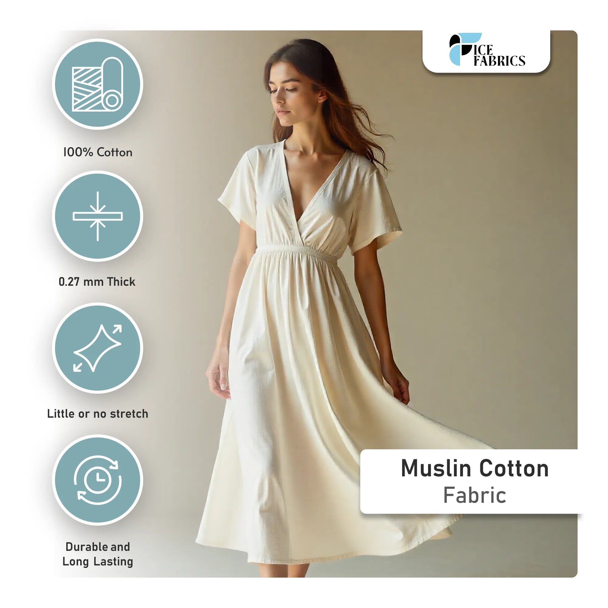 Unbleached Cotton Muslin Fabric By The Yard