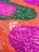 Wavy Lavender Green Neon Orange on Nude Stretch Velvet Sequin Fabric