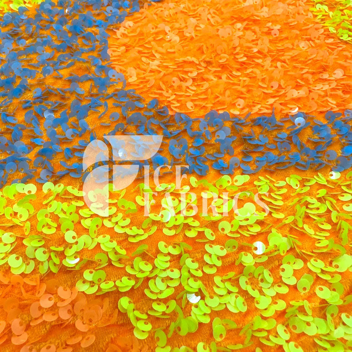 Wavy Neon Orange Yellow on Orange Stretch Velvet Sequin Fabric