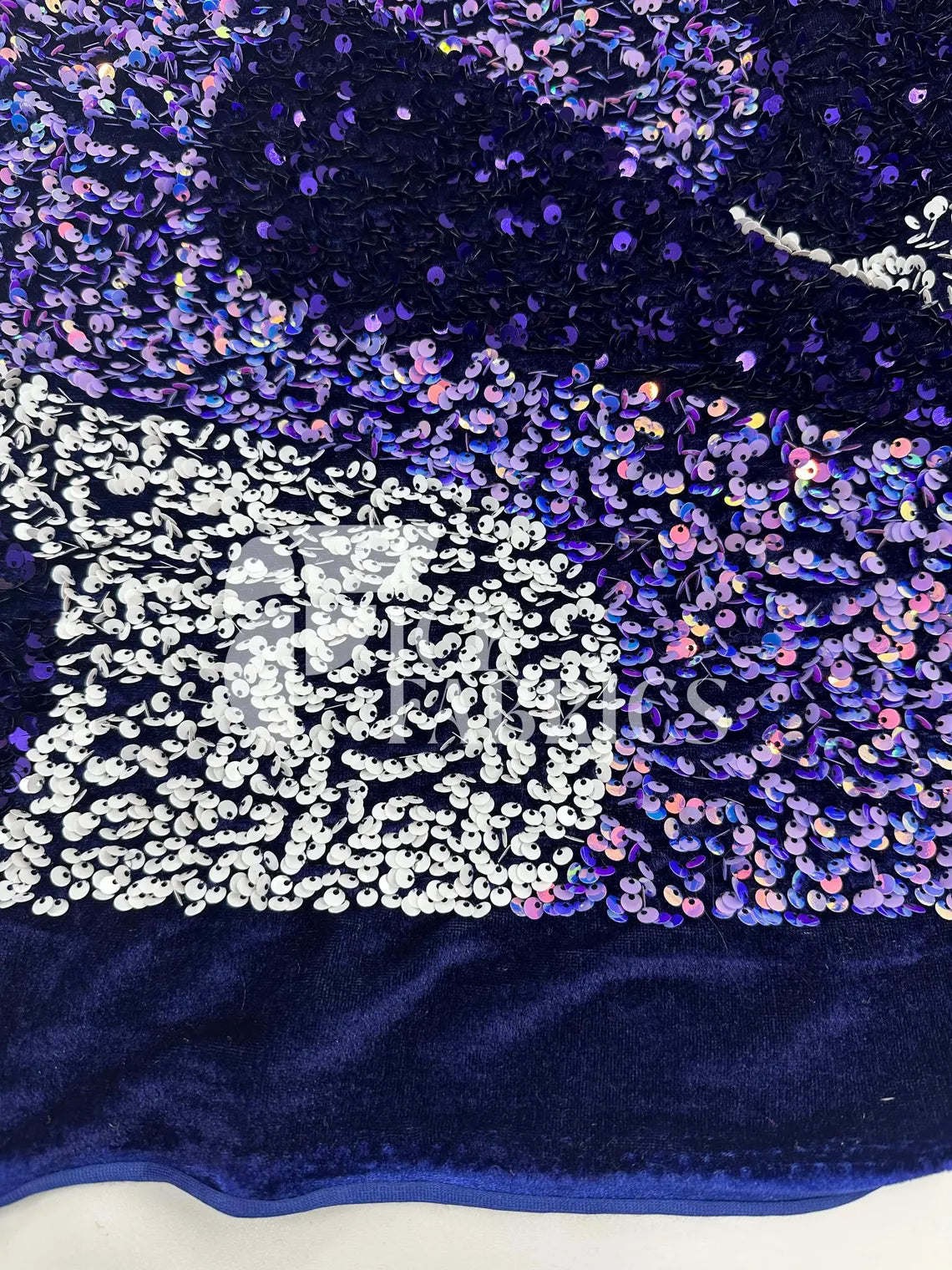 Wavy Purple White on Lavender Stretch Velvet Sequin Fabric