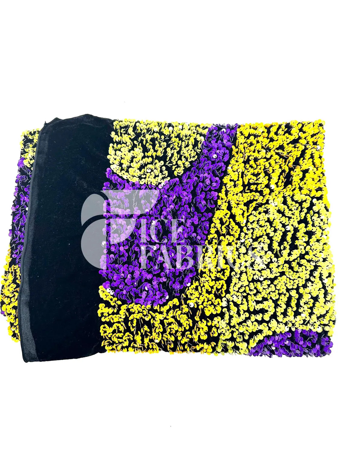 Wavy Purple Yellow on Black Stretch Velvet Sequin Fab