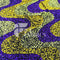 Wavy Purple Yellow on Black Stretch Velvet Sequin Fabric