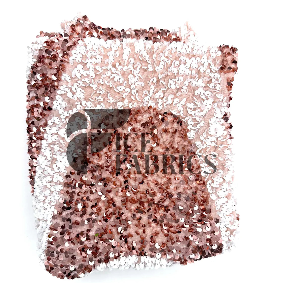 Wavy Rose Gold White on Rose Gold Stretch Velvet Sequin Fabric