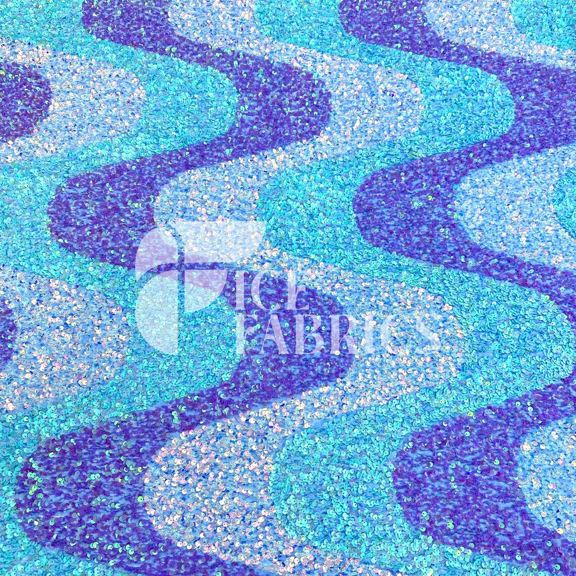 Wavy Baby Blue Lavender Iridescent on Blue Stretch Velvet Sequin Fabric