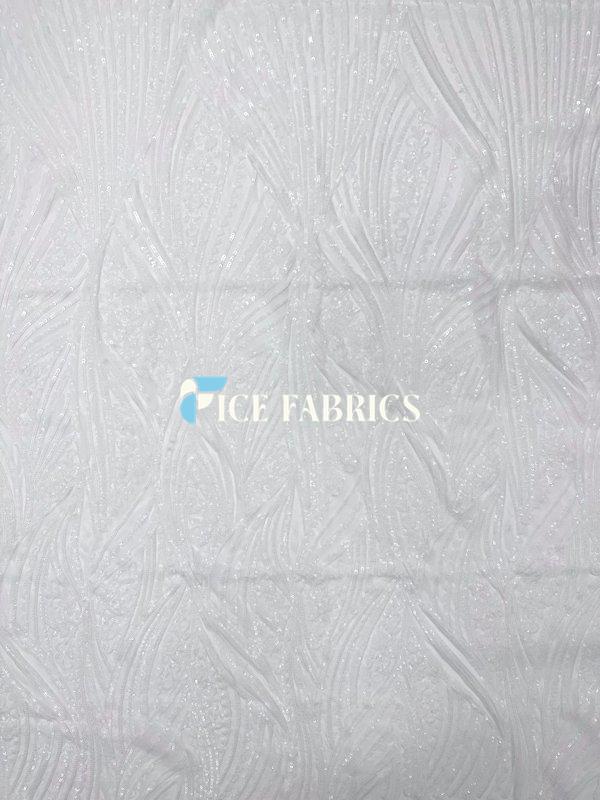 White Stretch Sequin Fabric On Mesh