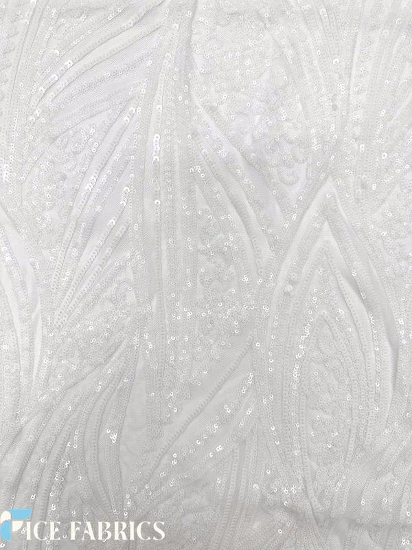 White Stretch Sequin Fabric On Mesh