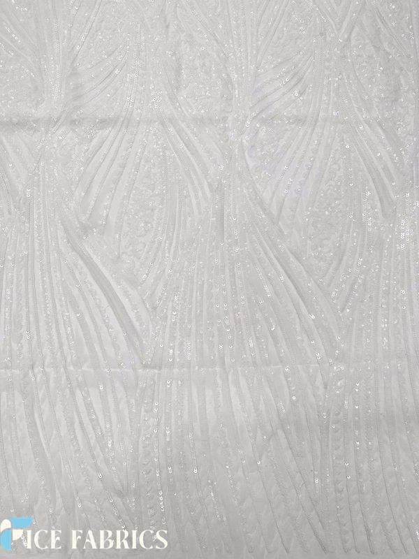 White Stretch Sequin Fabric On Mesh