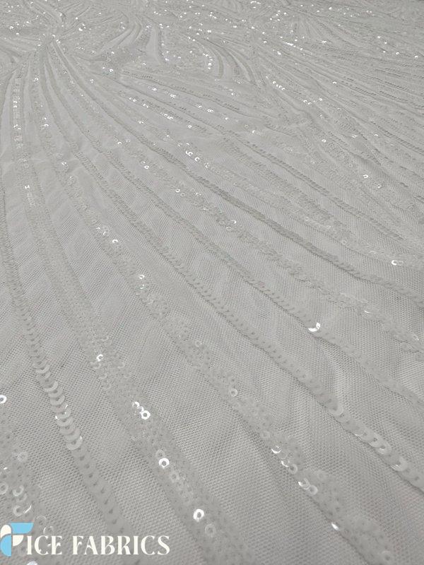 White Stretch Sequin Fabric On Mesh