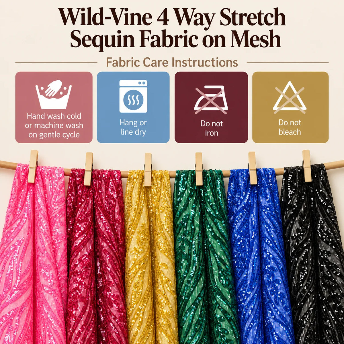 Wild Vine 4 Way Stretch Sequin Fabric on Mesh