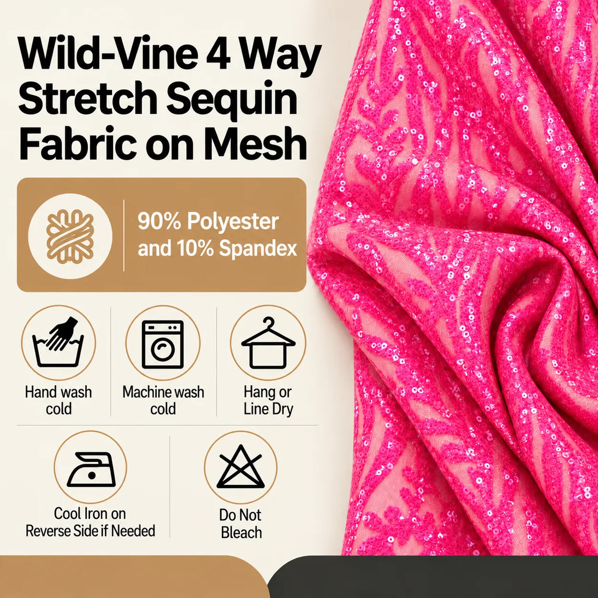 Wild Vine 4 Way Stretch Sequin Fabric on Mesh