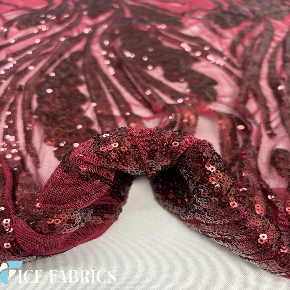Wine Red Stretch Sequin Fabric 