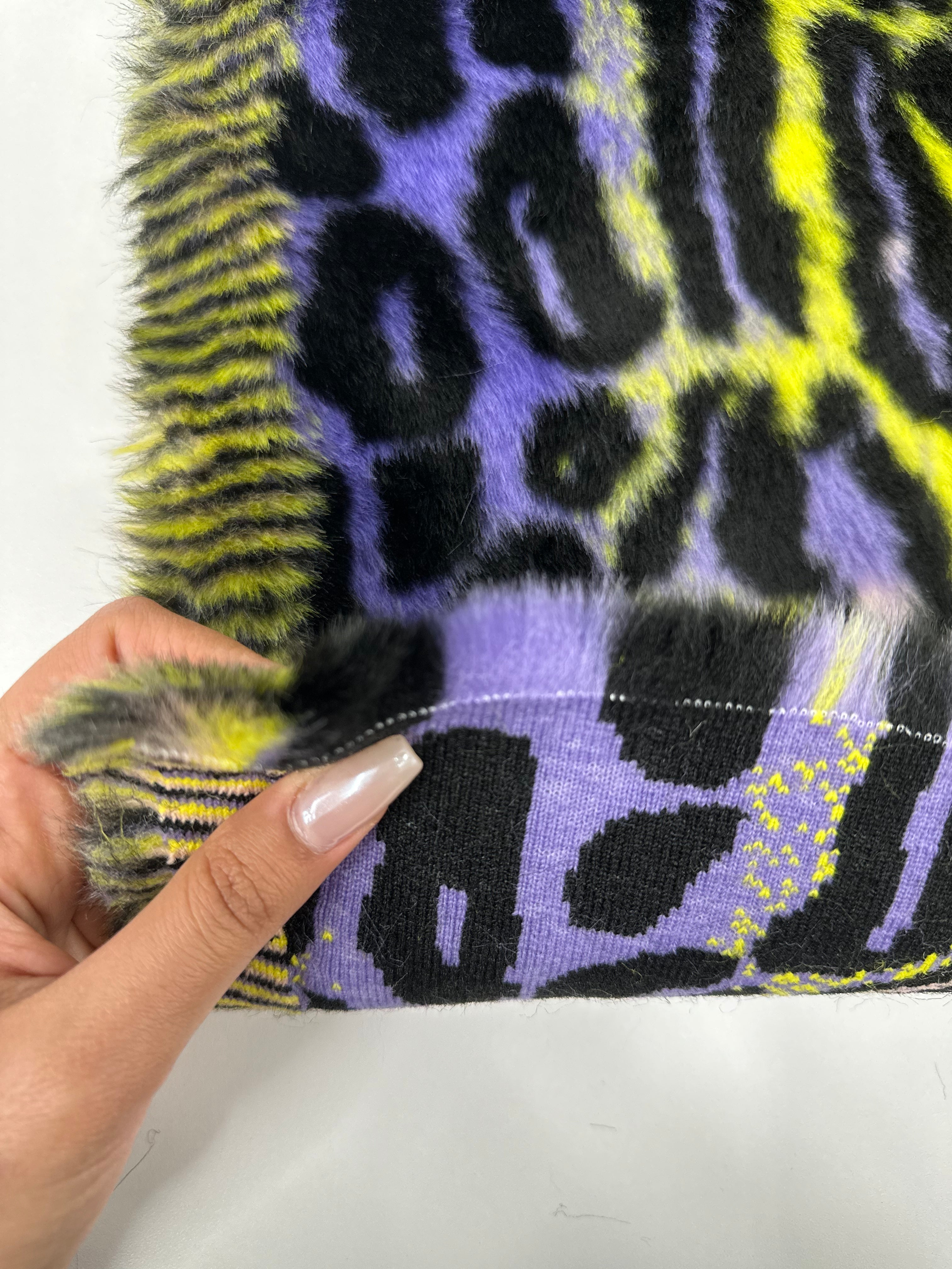 Yellow Blue Leopard Short pile Faux Fur Fabric By The Yard