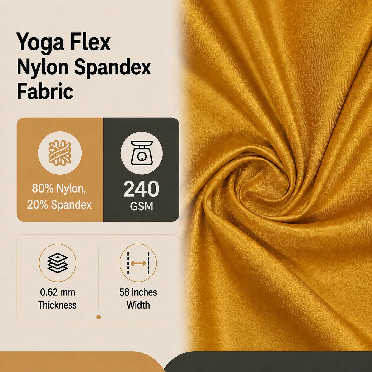 Gold Jordan 4 Way Stretch Fabric Shiny Nylon Spandex
